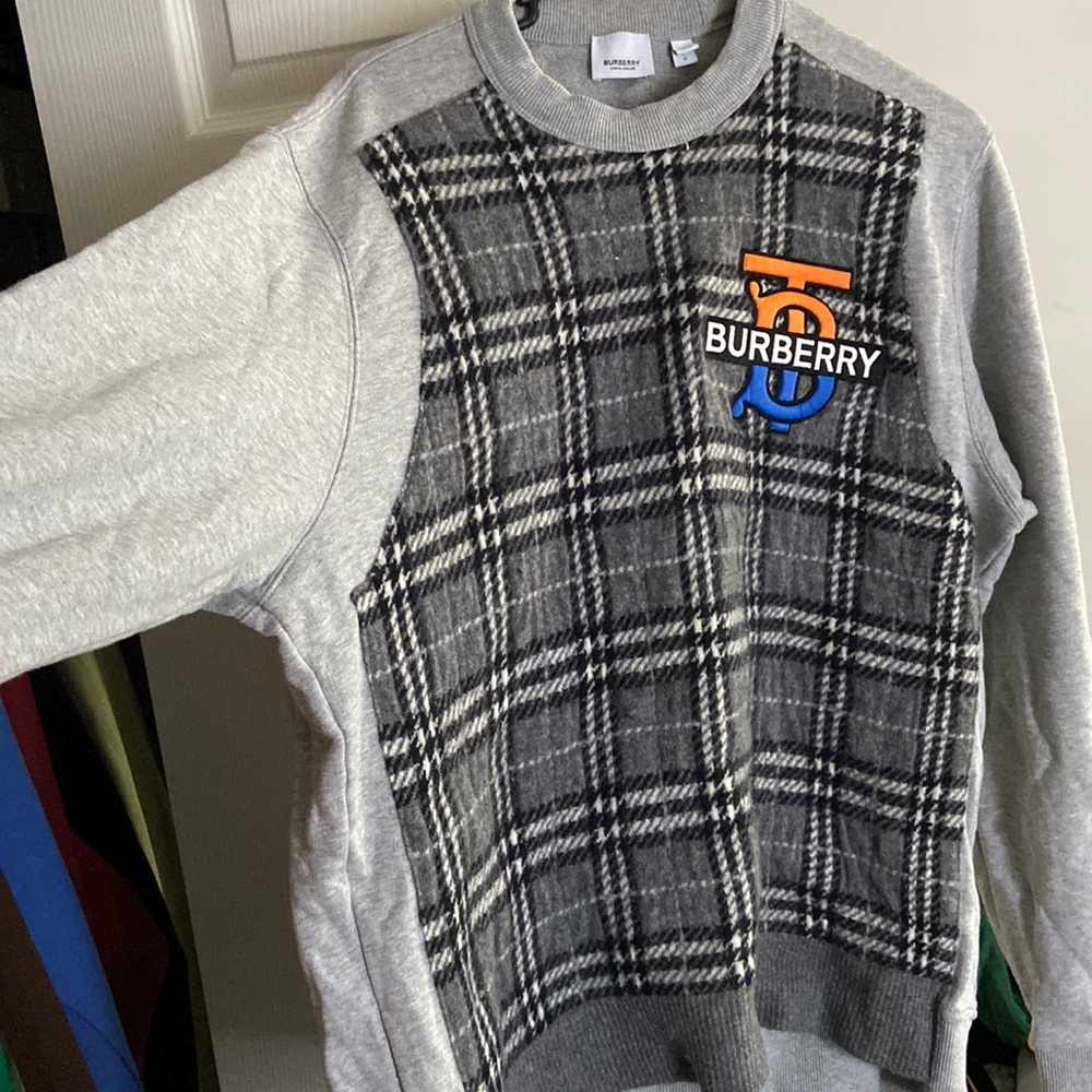 burberry monogram motif check panel sweatshirt